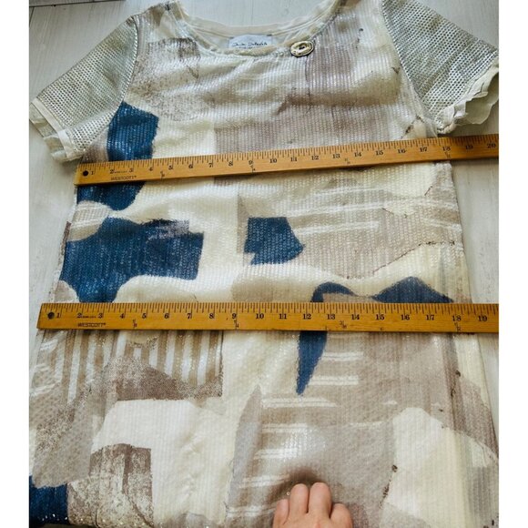 Elisa Cavaletti Women's Medium Italian Sequin Mesh Overlay Dress Beige/Blue - Picture 12 of 15